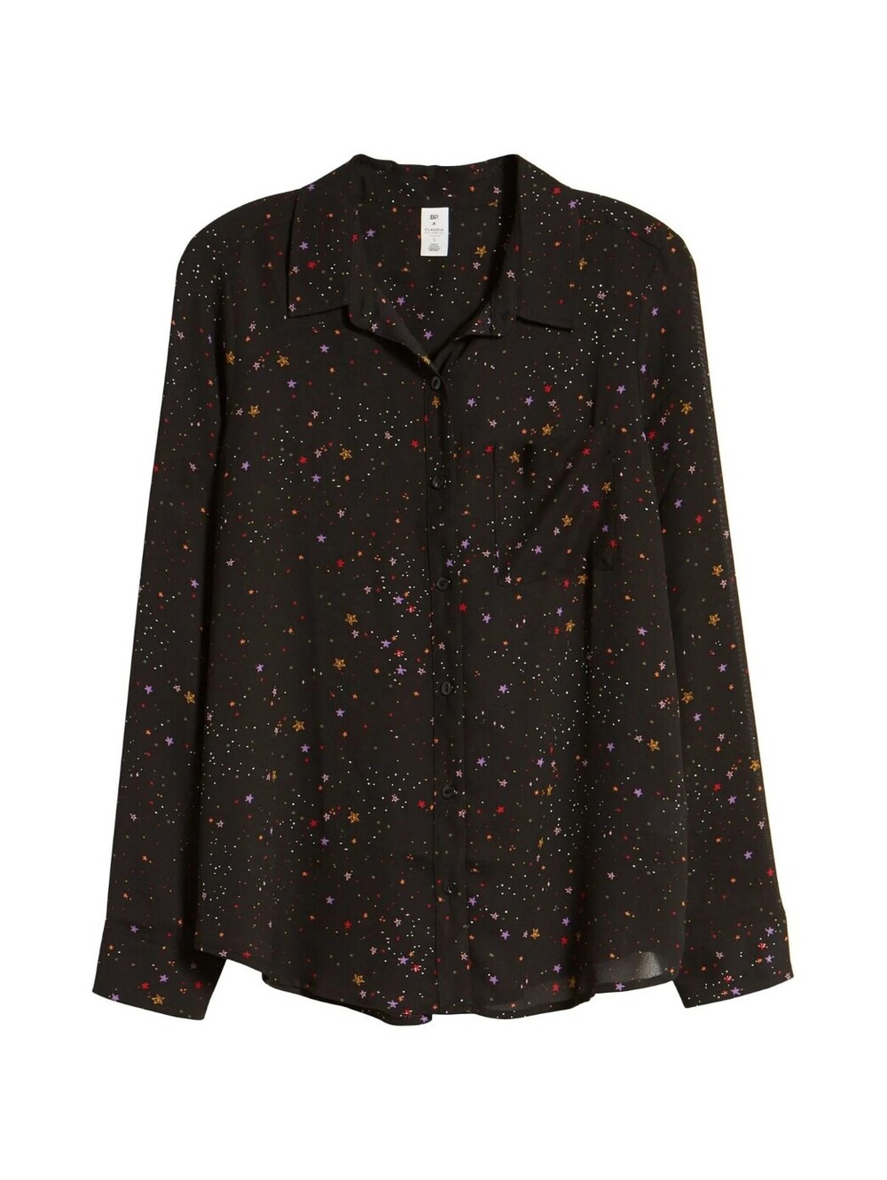 BP. x Claudia Sulewski Black Star Print Button Front Blouse Size L EUC